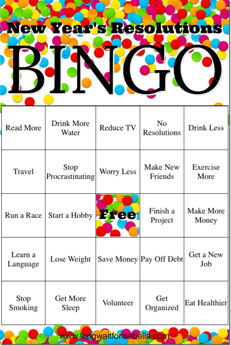 FREE Printable New Year's Resolutions Bingo!