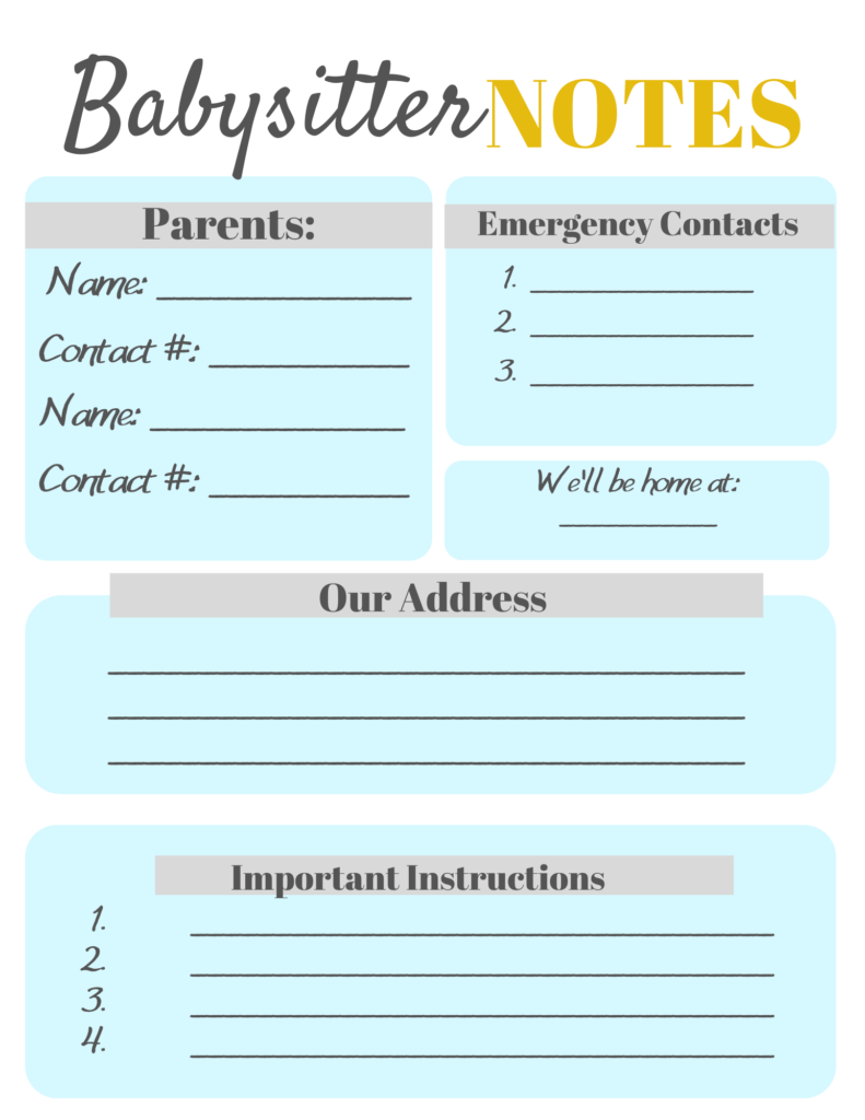 Babysitter Information Sheets